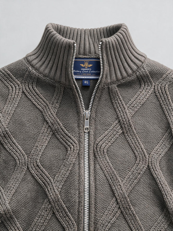 Cardigan Zippé Brun Warm